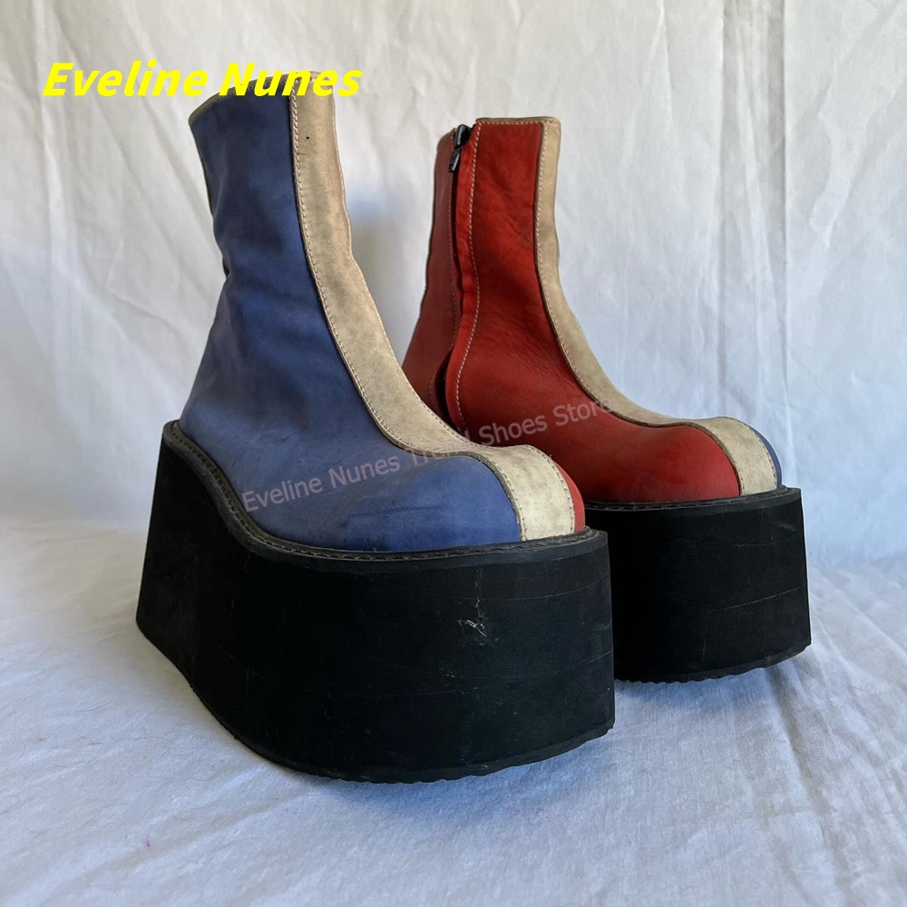 Women'S Shoes Y2K - Y2K Kırmızı Mavi Platform Bilek Botları