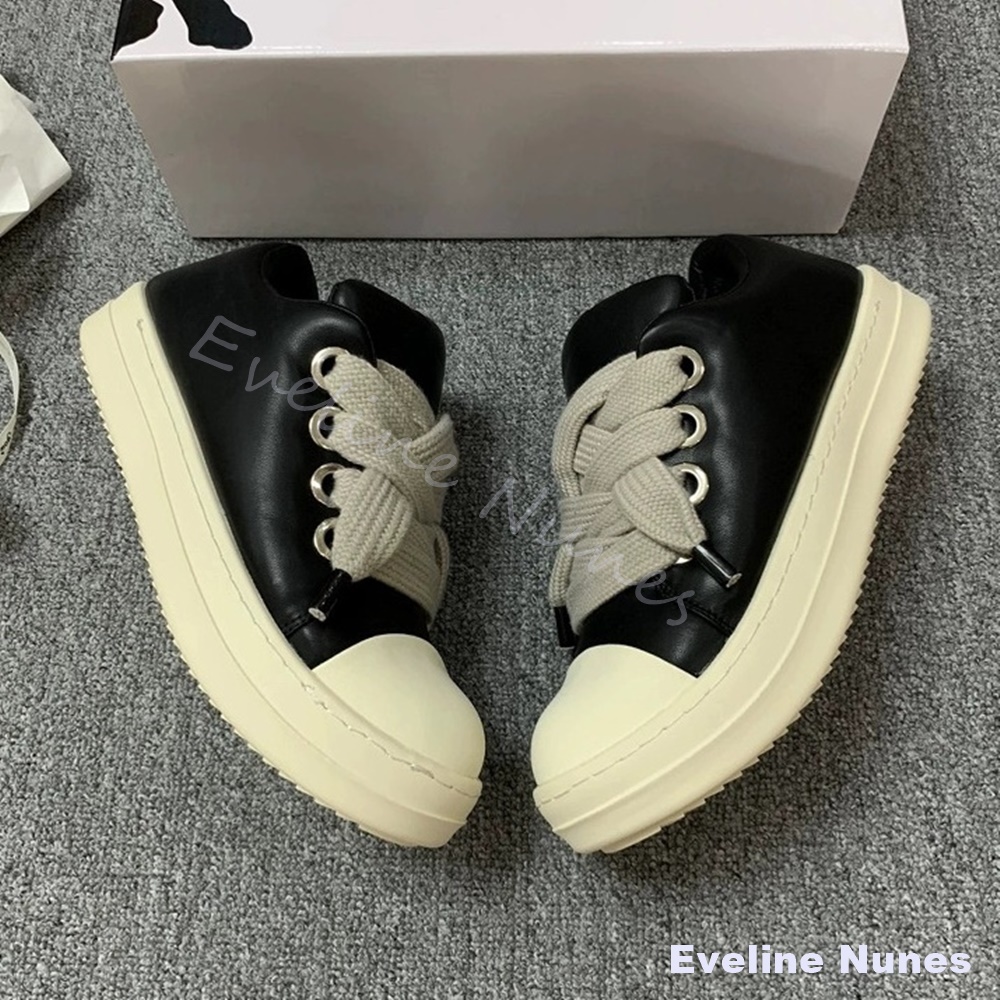 Women'S Shoes Y2K - Unisex Siyah Deri Platform Spor Ayakkabı