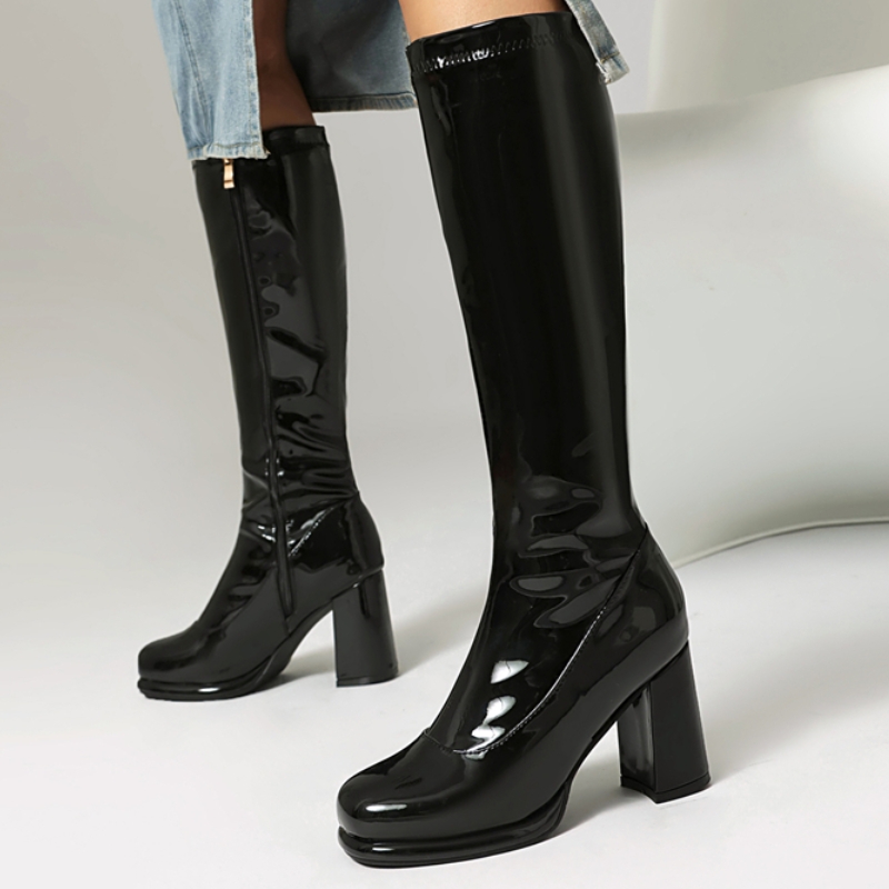 Zip Up Boots Short - Marka kadın Diz Yüksek Çizmeler Deri
