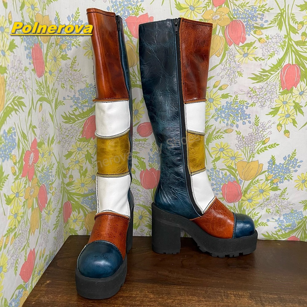 Kadın Retro Patchwork Deri Diz - Women'S Shoes Y2K incelemesi ve fiyatı